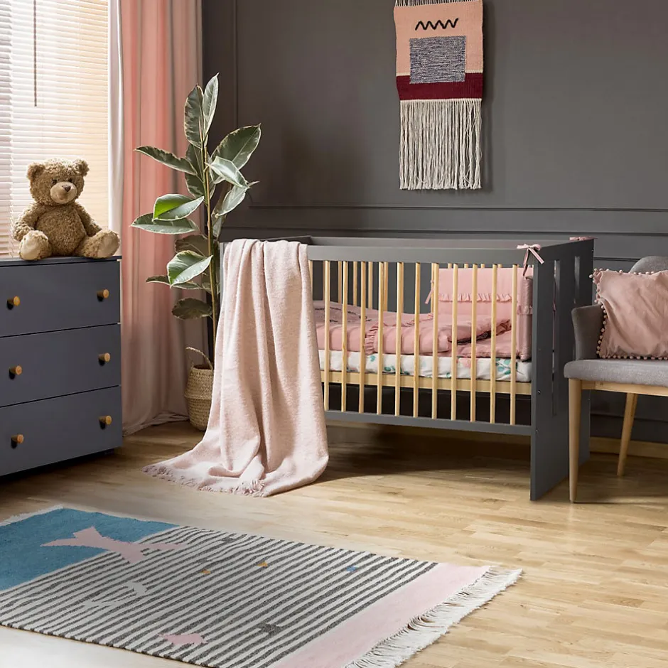 Little Sky Lit Bébé Enfant évolutif à Barreaux Avec Sommier Réglable Gris / Bois 120x60 Cm