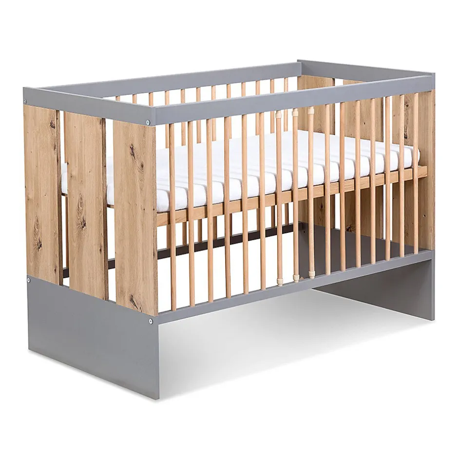 Little Sky Lit Bébé Enfant évolutif à Barreaux Avec Sommier Réglable Bois / Gris 120x60 Cm