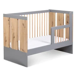 Little Sky Lit Bébé Enfant évolutif à Barreaux Avec Sommier Réglable Bois / Gris 120x60 Cm