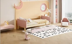 Redom Lit bois 90 par 190 cm lit simple avec 2 tiroirs cadre en bois massif sommier rose