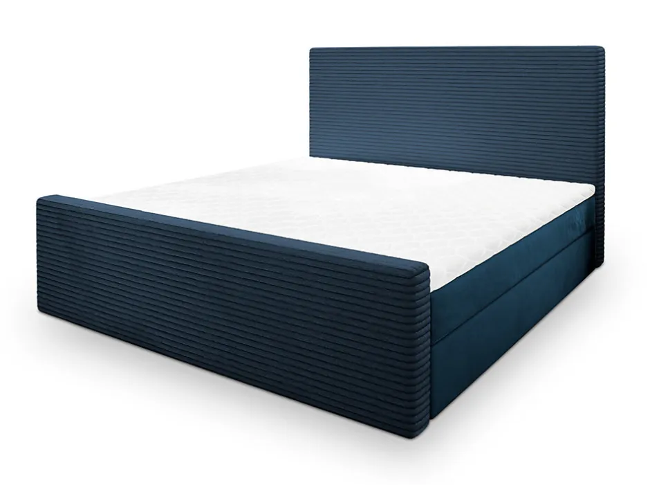 Masseno Lit Boxspring ALORIA 160X200 CM POSO 05 + KRONOS 05, Bleu, Lit avec matelas et rangement