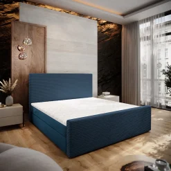 Masseno Lit Boxspring ALORIA 160X200 CM POSO 05 + KRONOS 05, Bleu, Lit avec matelas et rangement