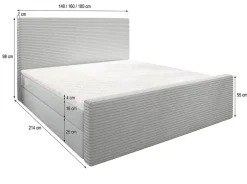 Masseno Lit Boxspring ALORIA 160X200 CM POSO 05 + KRONOS 05, Bleu, Lit avec matelas et rangement