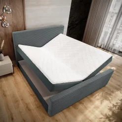 Masseno Lit Boxspring ALORIA 160X200 CM POSO 60 + PAROS 06, Gris, Lit avec matelas et rangement Discount