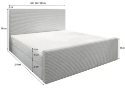 Masseno Lit Boxspring ALORIA 160X200 CM POSO 60 + PAROS 06, Gris, Lit avec matelas et rangement Discount