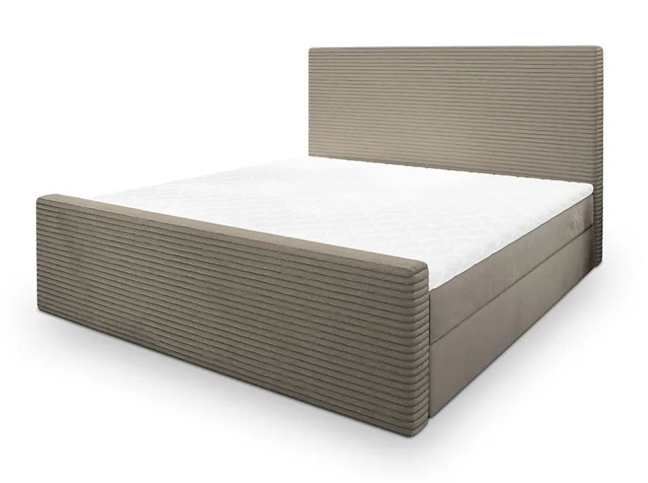 Masseno Lit Boxspring ALORIA 160X200 CM POSO 02 + PAROS 02, Beige, Lit avec matelas et rangement