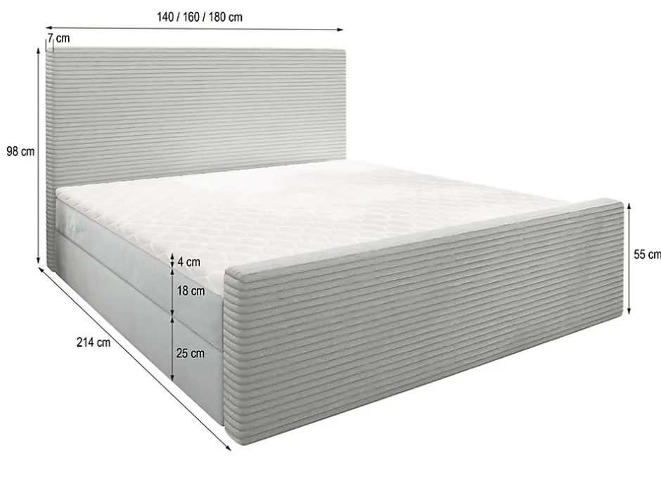 Masseno Lit Boxspring ALORIA 160X200 CM POSO 14 + KRONOS 14, Vert foncé, Lit avec matelas et rangement
