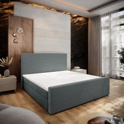 Masseno Lit Boxspring ALORIA 180X200 CM POSO 60 + PAROS 06, Gris, Lit avec matelas et rangement