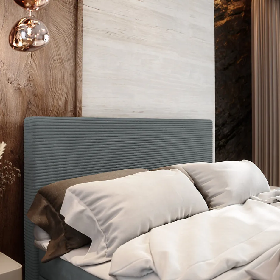 Masseno Lit Boxspring ALORIA 180X200 CM POSO 60 + PAROS 06, Gris, Lit avec matelas et rangement