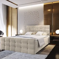 Masseno Lit Boxspring AMON 140X200 CM COSMIC 10, Beige, Lit avec matelas et rangement Online