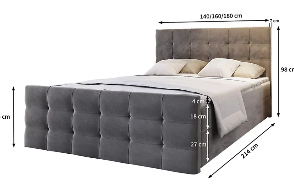 Masseno Lit Boxspring AMON 140X200 CM COSMIC 10, Beige, Lit avec matelas et rangement Online