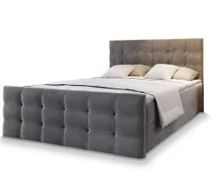 Masseno Lit Boxspring AMON 140X200 CM COSMIC 160, Gris, Lit avec matelas et rangement