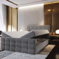 Masseno Lit Boxspring AMON 140X200 CM COSMIC 160, Gris, Lit avec matelas et rangement