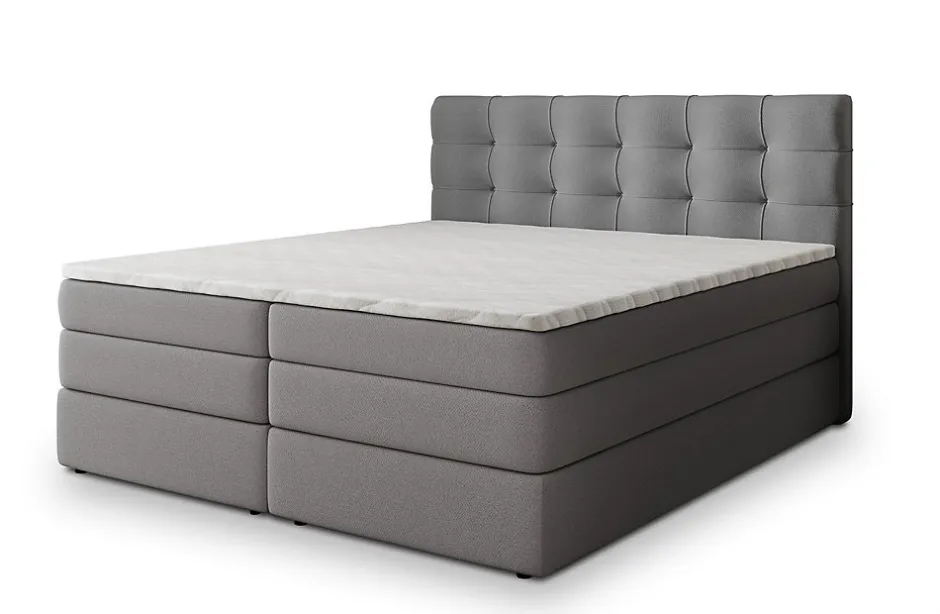 Masseno Lit Boxspring AREZI 140X200 CM SORO 90, Gris, Lit avec matelas et rangement