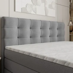 Masseno Lit Boxspring AREZI 140X200 CM SORO 90, Gris, Lit avec matelas et rangement