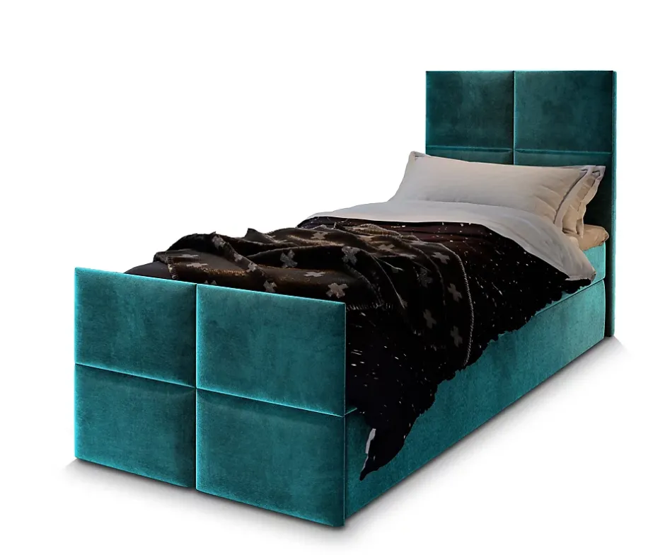 Masseno Lit Boxspring ARIEL 90 90X200 CM KRONOS 13, Bleu, Lit avec matelas et rangement Discount