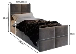 Masseno Lit Boxspring ARIEL 90 90X200 CM KRONOS 13, Bleu, Lit avec matelas et rangement Discount