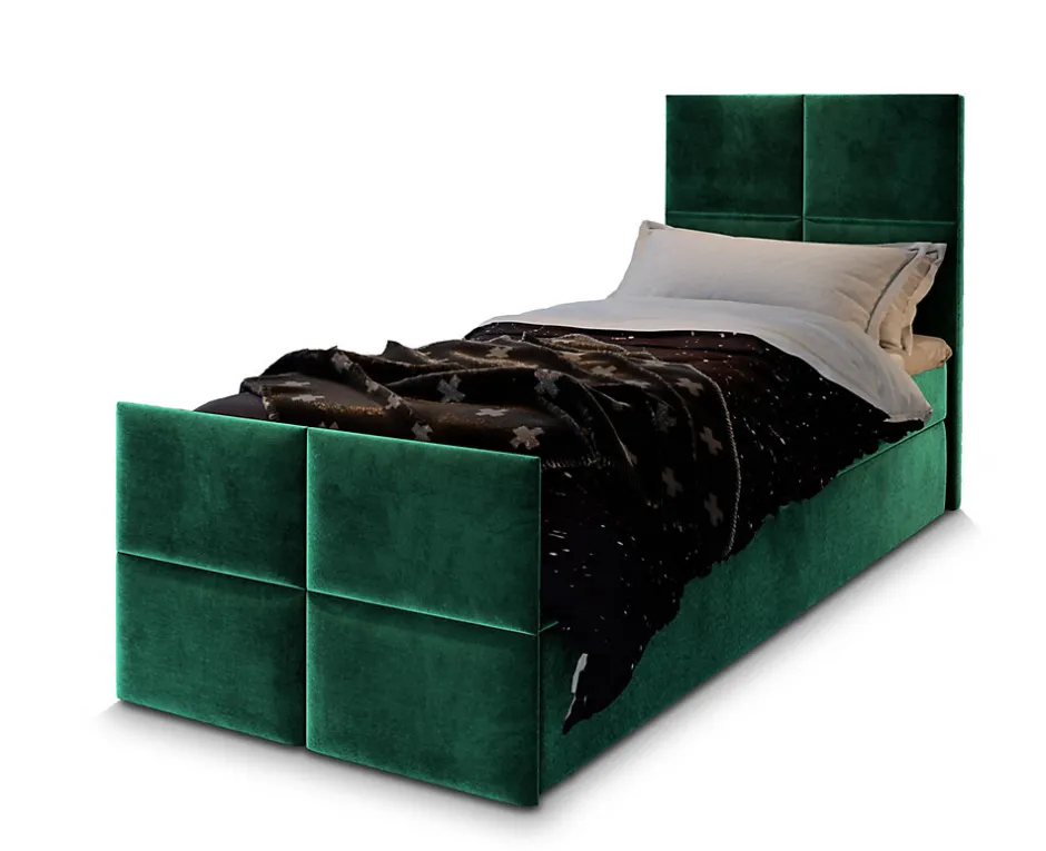 Masseno Lit Boxspring ARIEL 90 90X200 CM KRONOS 19, Vert, Lit avec matelas et rangement