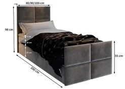 Masseno Lit Boxspring ARIEL 90 90X200 CM KRONOS 19, Vert, Lit avec matelas et rangement