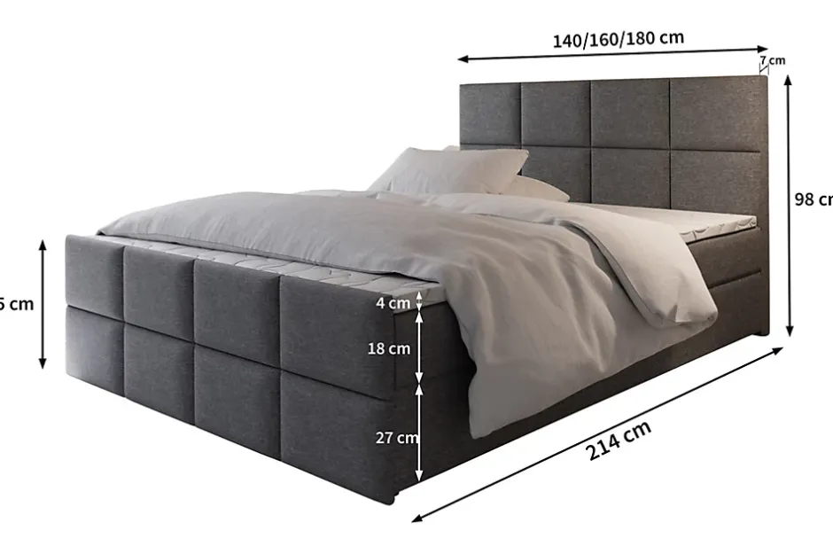 Masseno Lit Boxspring ARIEL 160X200 CM SAWANA 05, Gris, Lit avec matelas et rangement Hot