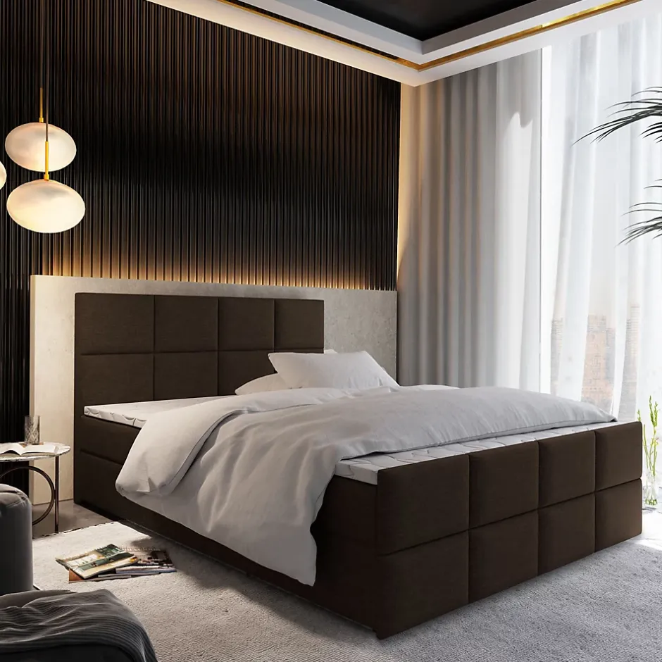 Masseno Lit Boxspring ARIEL 160X200 CM SAWANA 16, Marron, Lit avec matelas et rangement Outlet