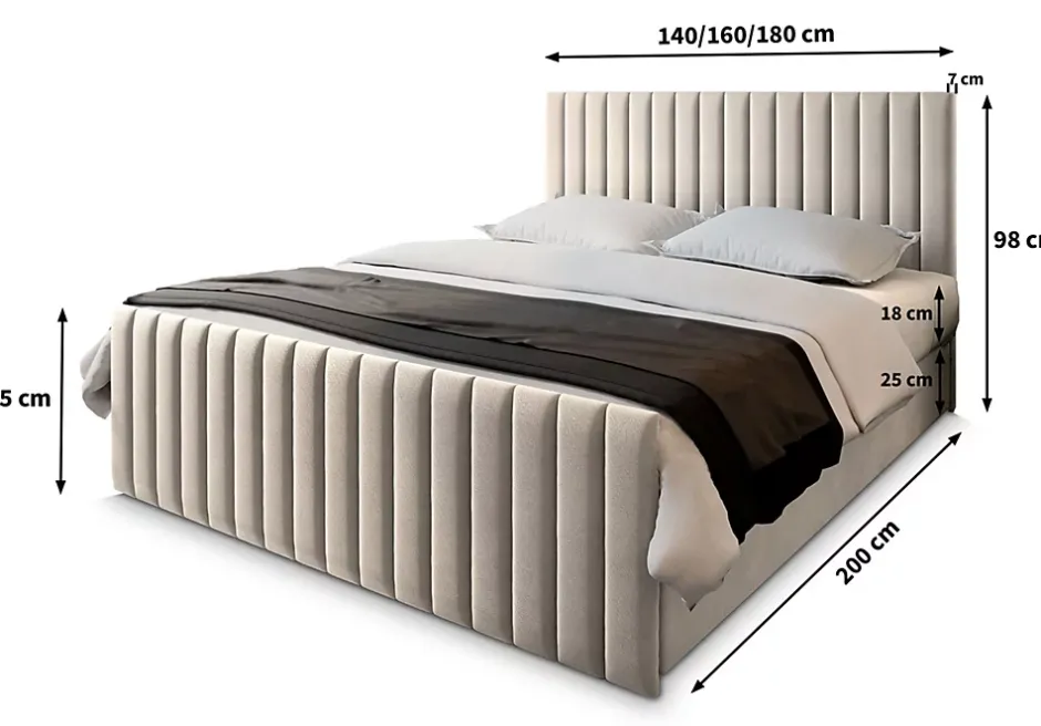 Masseno Lit Boxspring ARION 140X200 CM PAROS 02, Beige, Lit avec matelas et rangement