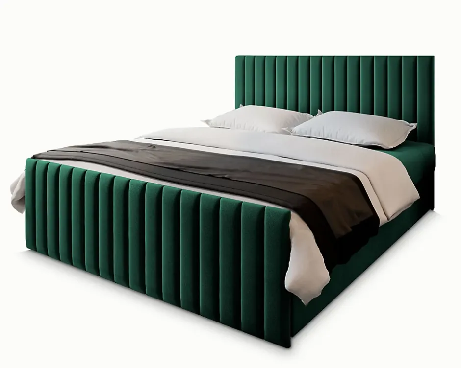Masseno Lit Boxspring ARION 160X200 CM KRONOS 19, Vert foncé, Lit avec matelas et rangement New