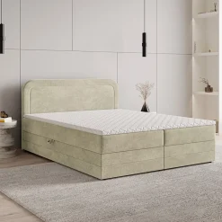 Masseno Lit Boxspring ARMEL 180X200 CM MONOLITH 04, Crème, Lit avec matelas et rangement