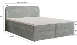 Masseno Lit Boxspring ARMEL 180X200 CM MONOLITH 04, Crème, Lit avec matelas et rangement
