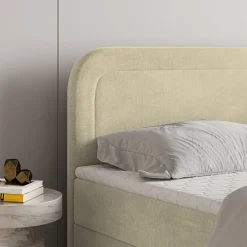 Masseno Lit Boxspring ARMEL 180X200 CM MONOLITH 04, Crème, Lit avec matelas et rangement