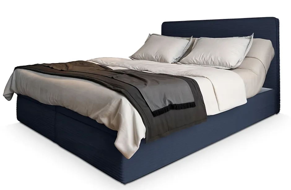 Masseno Lit Boxspring ASTOR 160X200 CM LINCOLN 77, Bleu, Lit avec matelas et rangement New