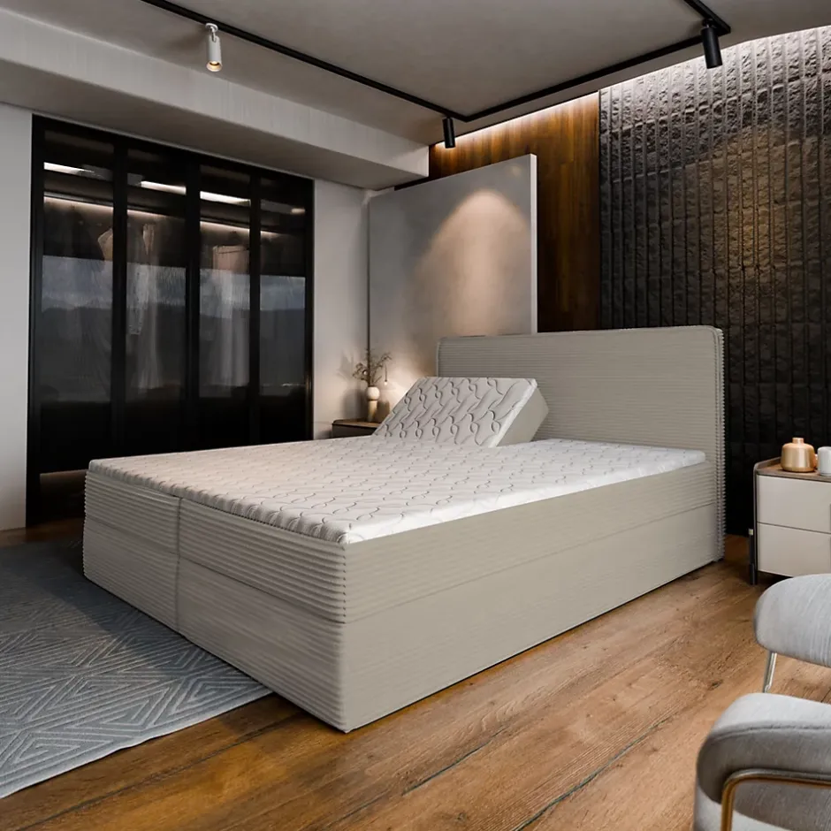 Masseno Lit Boxspring ASTOR 180X200 CM LINCOLN 83, Beige, Lit avec matelas et rangement Sale