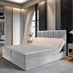 Masseno Lit Boxspring BARINO 140X200 CM PAROS 05, Gris clair, Lit avec matelas et rangement