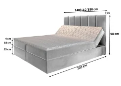 Masseno Lit Boxspring BARINO 140X200 CM PAROS 05, Gris clair, Lit avec matelas et rangement