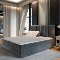 Masseno Lit Boxspring BARINO 140X200 CM PAROS 05, Gris clair, Lit avec matelas et rangement