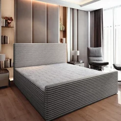 Masseno Lit Boxspring BRENTO 180X200 CM TILIA 86, Gris clair, Lit avec matelas et rangement New