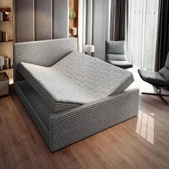 Masseno Lit Boxspring BRENTO 180X200 CM TILIA 86, Gris clair, Lit avec matelas et rangement New