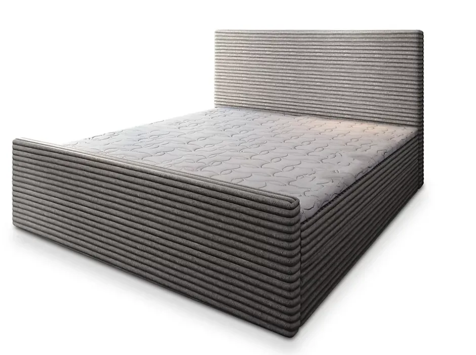 Masseno Lit Boxspring BRENTO 180X200 CM TILIA 86, Gris clair, Lit avec matelas et rangement New
