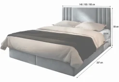 Masseno Lit Boxspring BRES 160X200 CM CASABLANCA 14, Gris clair, Lit avec matelas et rangement