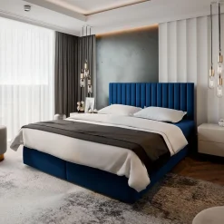 Masseno Lit Boxspring BRESEL 180X200 CM KRONOS 09, Bleu, Lit avec matelas et rangement Discount