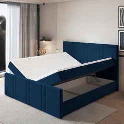 Masseno Lit Boxspring COMOZA 160X200 CM KRONOS 09, Bleu, Lit avec matelas et rangement