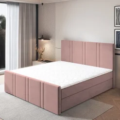 Masseno Lit Boxspring COMOZA 160X200 CM KRONOS 27, Rose, Lit avec matelas et rangement Hot