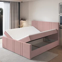 Masseno Lit Boxspring COMOZA 160X200 CM KRONOS 27, Rose, Lit avec matelas et rangement Hot