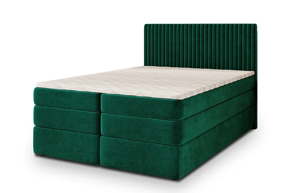 Masseno Lit Boxspring FELBIO 160X200 CM KRONOS 19, Vert foncé, Lit avec matelas et rangement