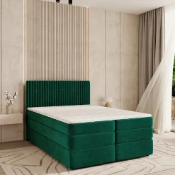 Masseno Lit Boxspring FELBIO 160X200 CM KRONOS 19, Vert foncé, Lit avec matelas et rangement