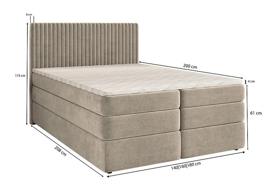Masseno Lit Boxspring FELBIO 160X200 CM KRONOS 19, Vert foncé, Lit avec matelas et rangement