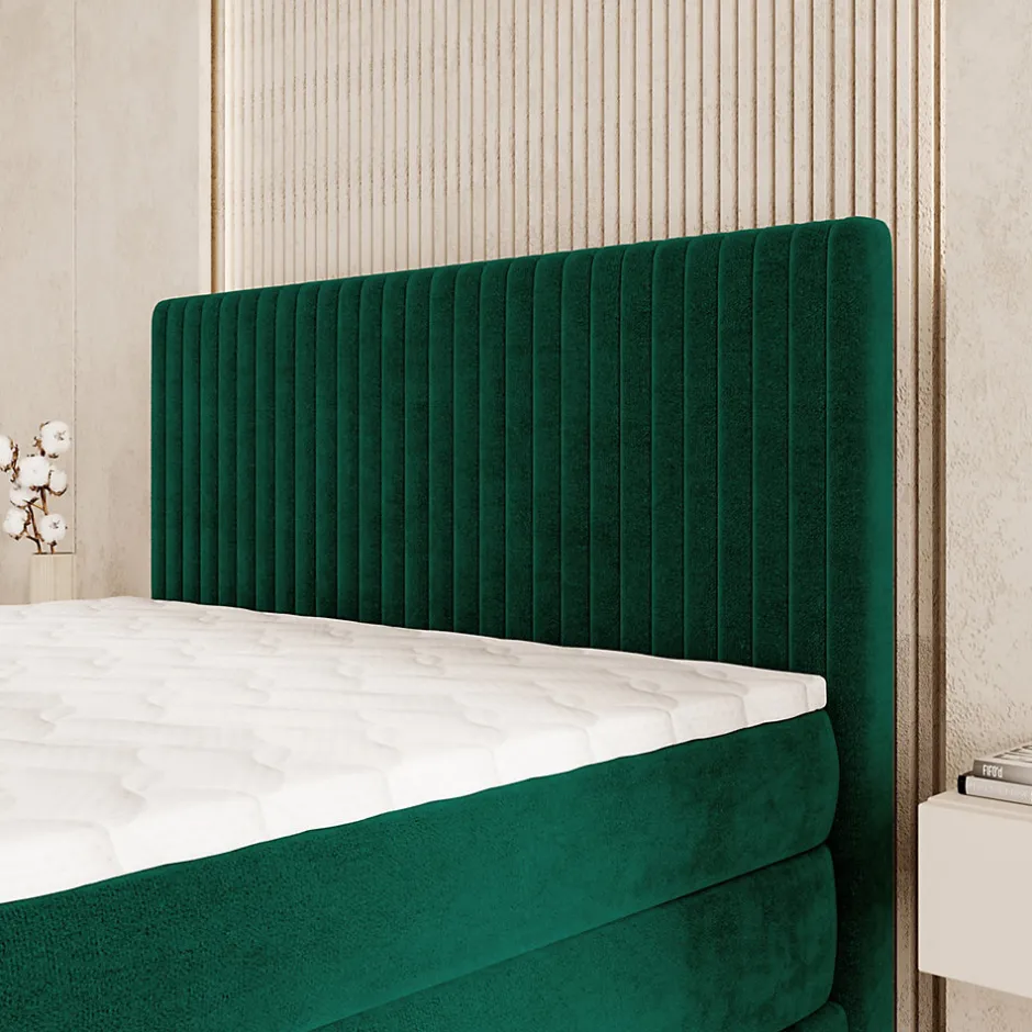 Masseno Lit Boxspring FELBIO 160X200 CM KRONOS 19, Vert foncé, Lit avec matelas et rangement