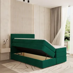 Masseno Lit Boxspring FELBIO 160X200 CM KRONOS 19, Vert foncé, Lit avec matelas et rangement