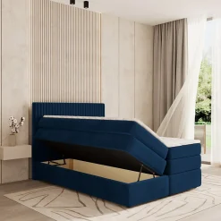 Masseno Lit Boxspring FELBIO 160X200 CM KRONOS 09, Bleu, Lit avec matelas et rangement
