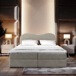 Masseno Lit Boxspring FLUVIA 180X200 CM NOW OR NEVER 83, Gris clair, Lit avec matelas et rangement Clearance